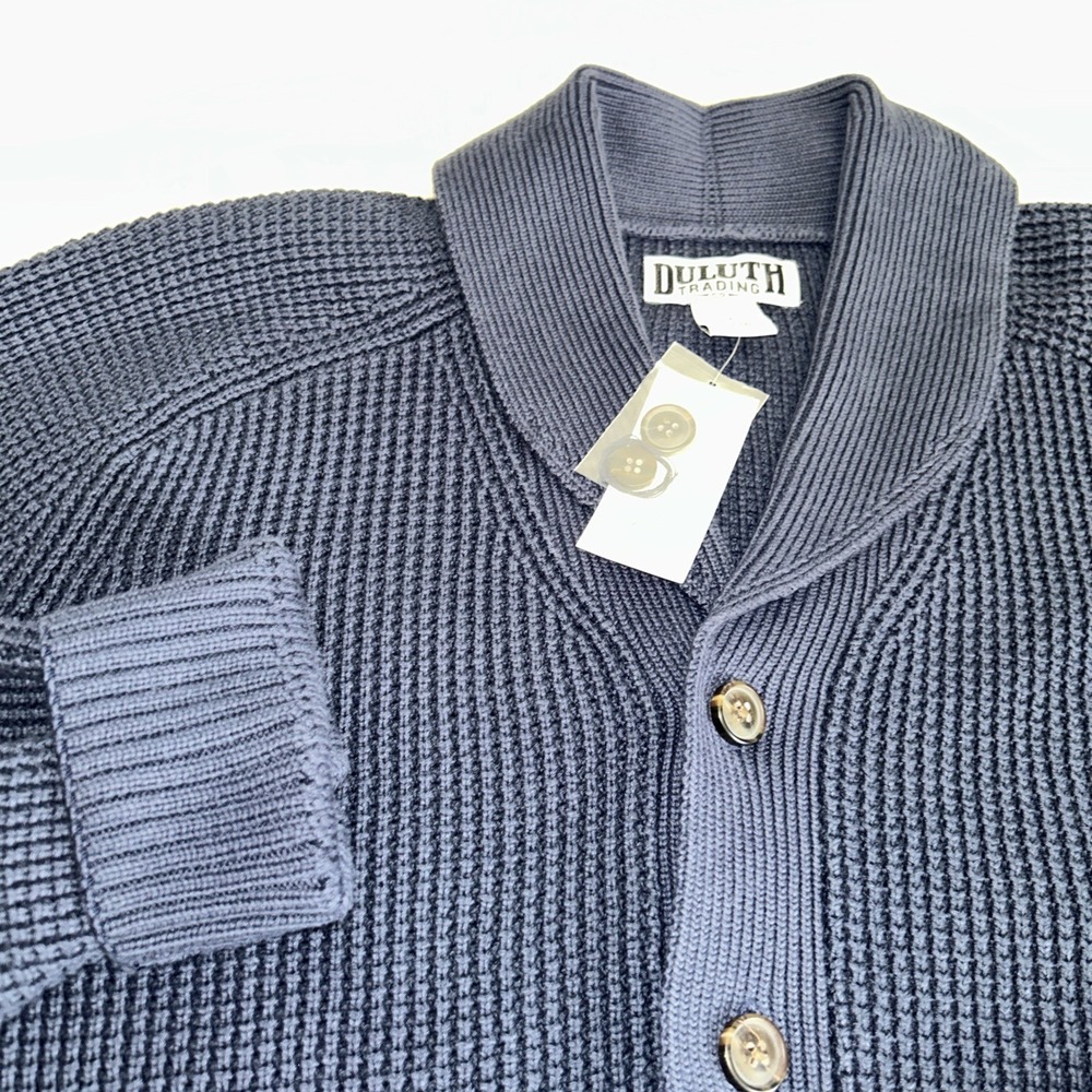 Men's Shawl Collar Waffle Knit Cardigan Heavyweight - Duluth Trading Co Navy
